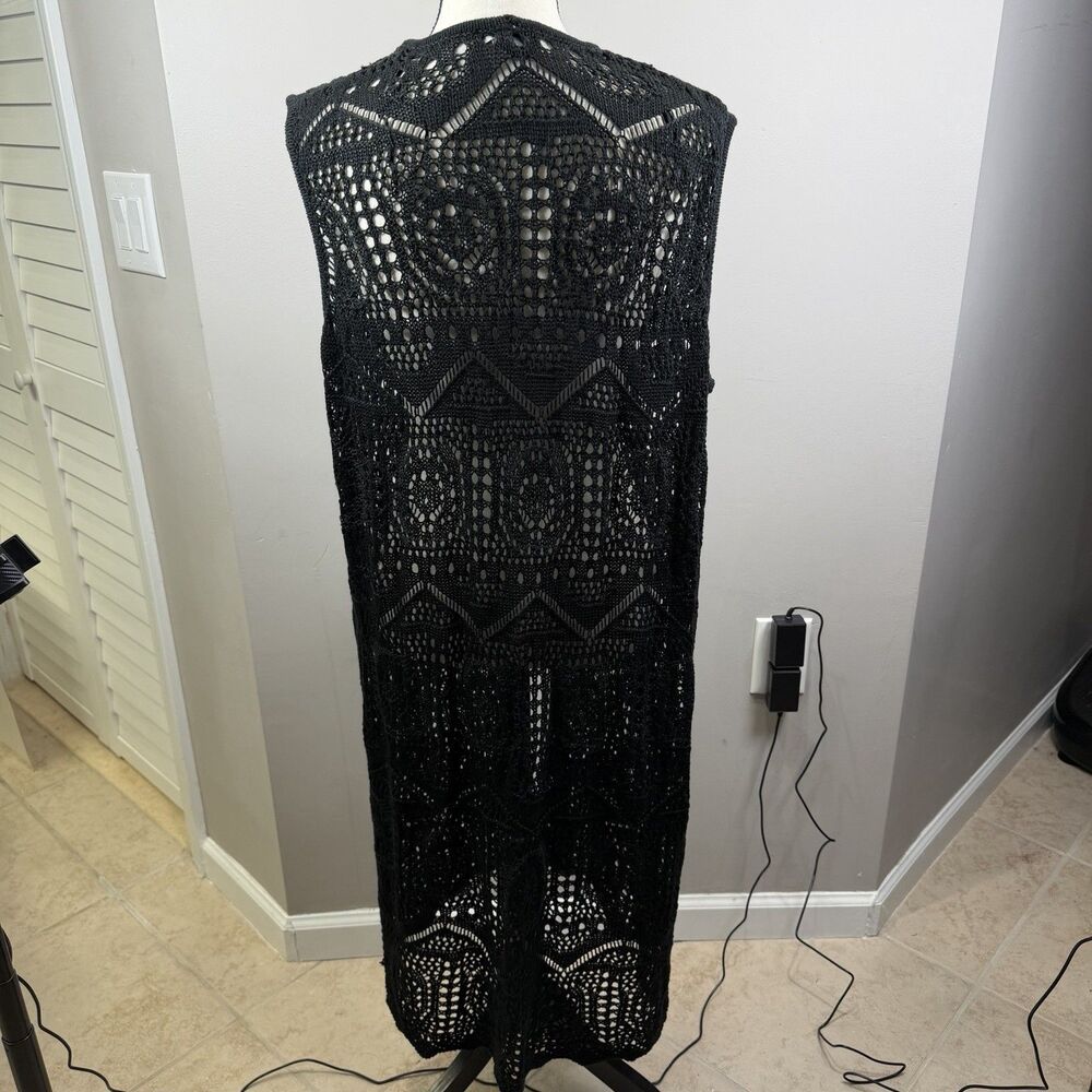 Chelsea & Theodore 1X Crochet Open Front Long Line Duster Vest Cardigan Boho - Picture 8 of 8